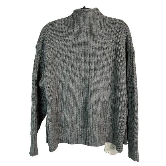 Madewell Mock Neck Side-Button Pull Over Sweater Chunky Knit Wool Blend Gray M - Picture 9 of 11